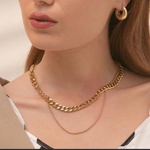 Coupled Curb chunky Necklace 14k gold plating